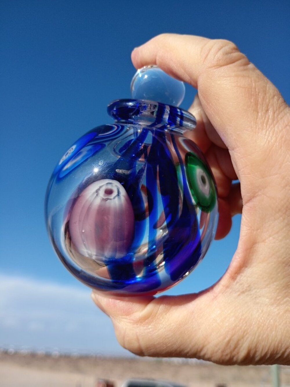 Murano Art Glass Perfume Decanter Bottle - Stopper included. Color Millefiori